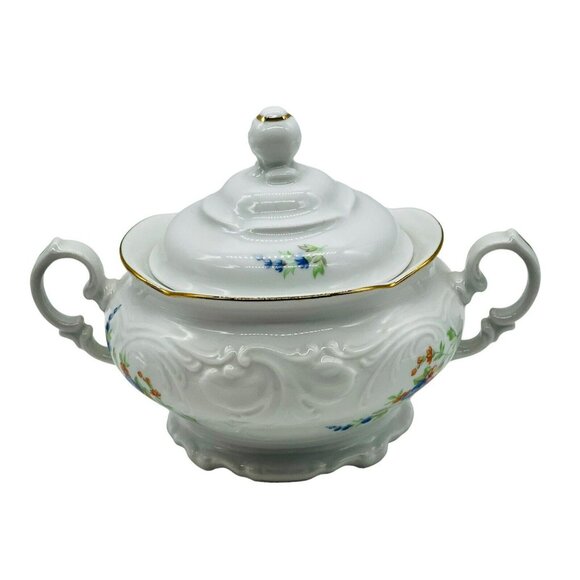 Wawel China Rose Garden Sugar Bowl with Lid Poland Embossed Gold Gilt 5 inch - Picture 3 of 11